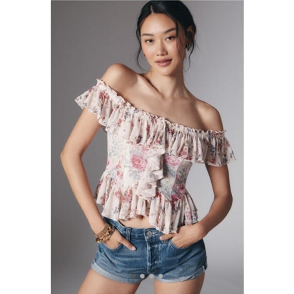 Anthropologie NWT Off The Shoulder Mesh Top Size: Medium